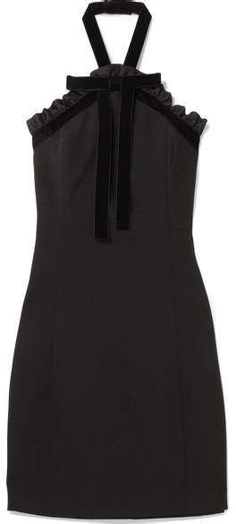 michael michael kors ruffled velvet-trimmed crepe halterneck mini dress|Smocked Velvet Dress .